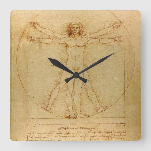 Vitruvian Man von Leonardo Da Vinci Quadratische Wanduhr (Vorderseite)