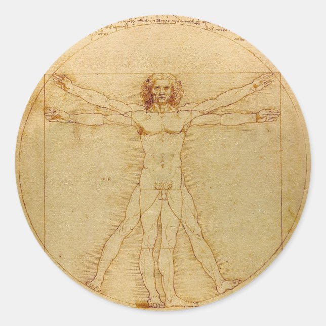 Vitruvian Man von Leonardo da Vinci Runder Aufkleber (Vorderseite)