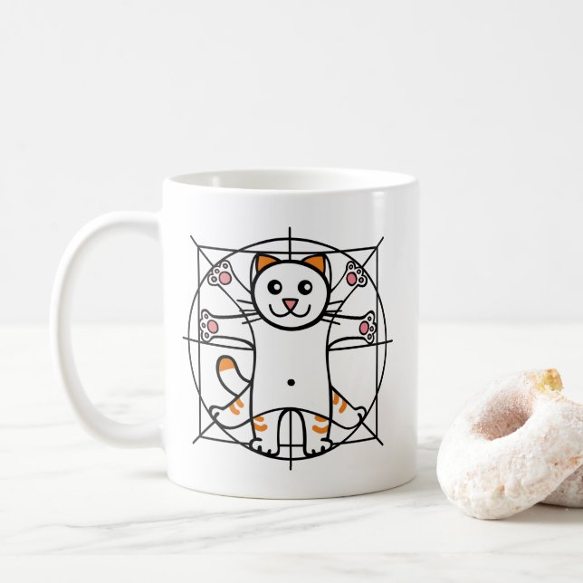 Vitruvianische Katze Kaffeetasse (Mit Donut)