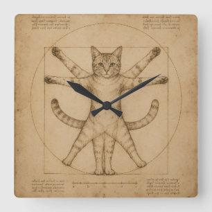 Vitruvianische Katzen-Renaissance-Parodie-Kunst Quadratische Wanduhr
