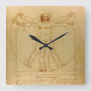Vitruvianischer Mensch von Leonardo Da Vinci Quadratische Wanduhr