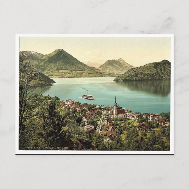 Vitznau und Rigibahn, Vierwaldstättersee, Schweiz  Postkarte (Vorderseite)