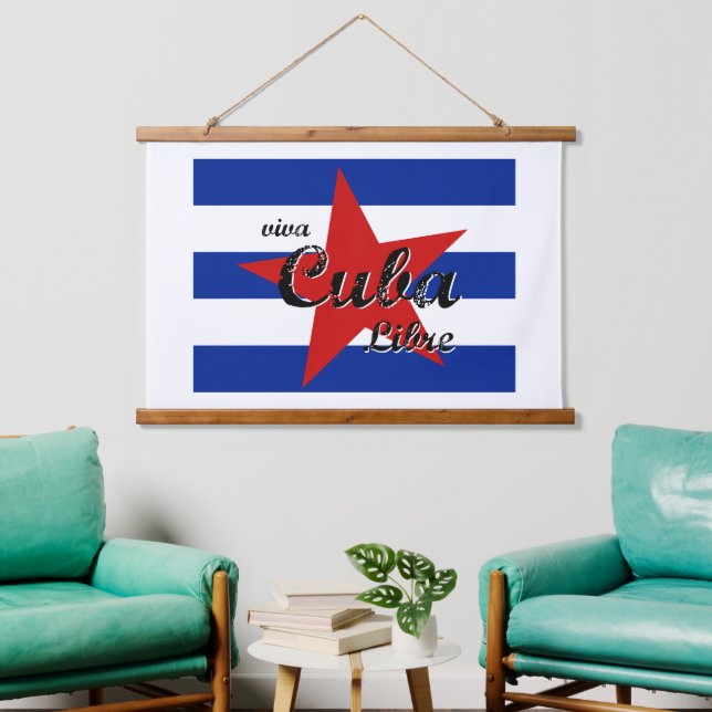 Viva Cuba Libre, Havanna, Fidel Castro, Che Guevar Wandteppich Mit Holzrahmen (Wohnzimmer)