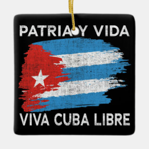Viva Cuba Libre Patria Y Vida Cuba Flag Keramikornament
