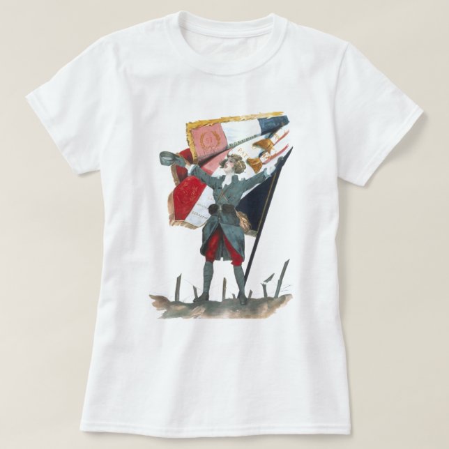 Viva la France Feminist Militär Uniform und Flagge T-Shirt (Design vorne)