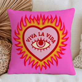 Viva La Vida Böser Blick Herz in Flammen Rosa Kissen