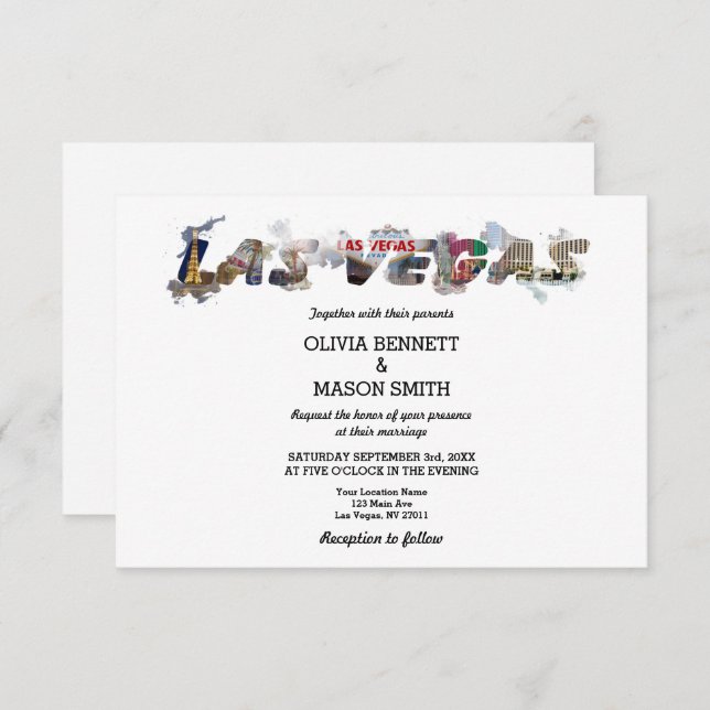 Viva Las Vegas Hochzeit in Urlaubsort Einladung (Vorne/Hinten)