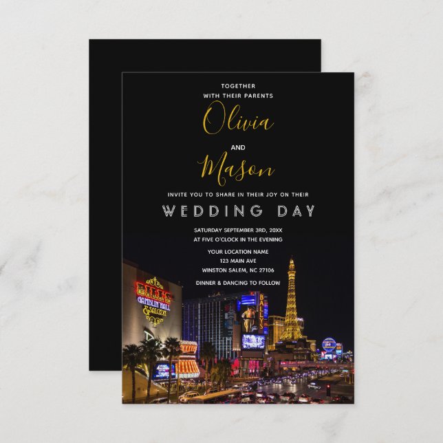 Viva Las Vegas Hochzeit in Urlaubsort Einladung (Vorne/Hinten)
