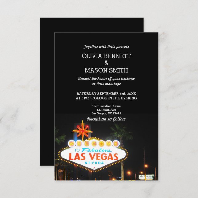 Viva Las Vegas Hochzeit in Urlaubsort Einladung (Vorne/Hinten)