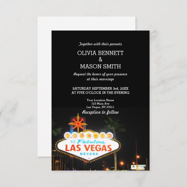 Viva Las Vegas Hochzeit in Urlaubsort Einladung (Vorne/Hinten)