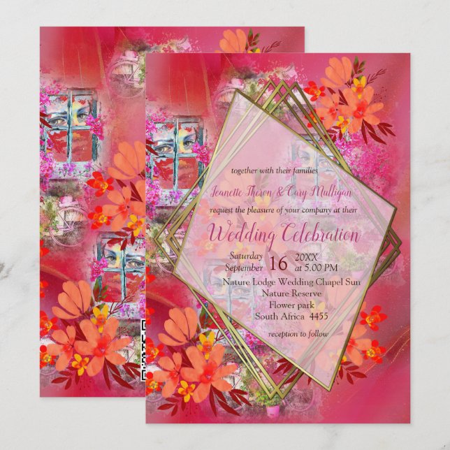 Viva Magenta 2023 Gold im Fenster Einladung (Vorne/Hinten)