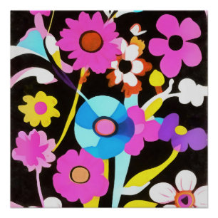 Viva Magenta Abstrakt Retro Boho Frühlingsblumen Poster