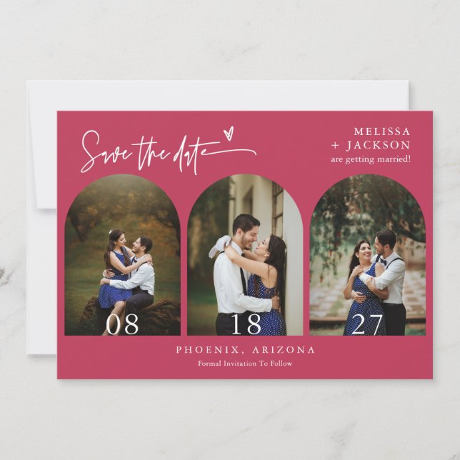 Viva Magenta Boho Arch Foto QR-Code Save the Date Einladung (Vorderseite)