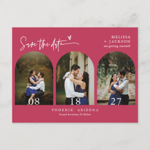 Viva Magenta Boho Arch Foto QR-Code Save the Date Postkarte