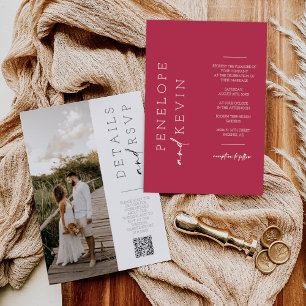 Viva Magenta Boho Wedding Foto QR Code UAWG Einladung