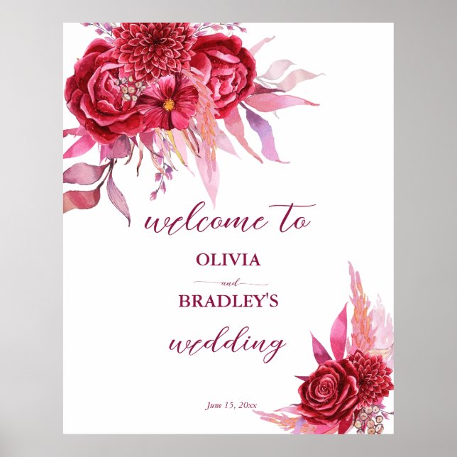 Viva magenta burgundy Rose Blume Begrüßungszeichen Poster (Vorne)