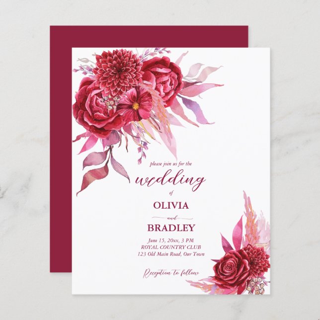 Viva magenta burgundy Rose Haushalt Blume einladen (Vorne/Hinten)