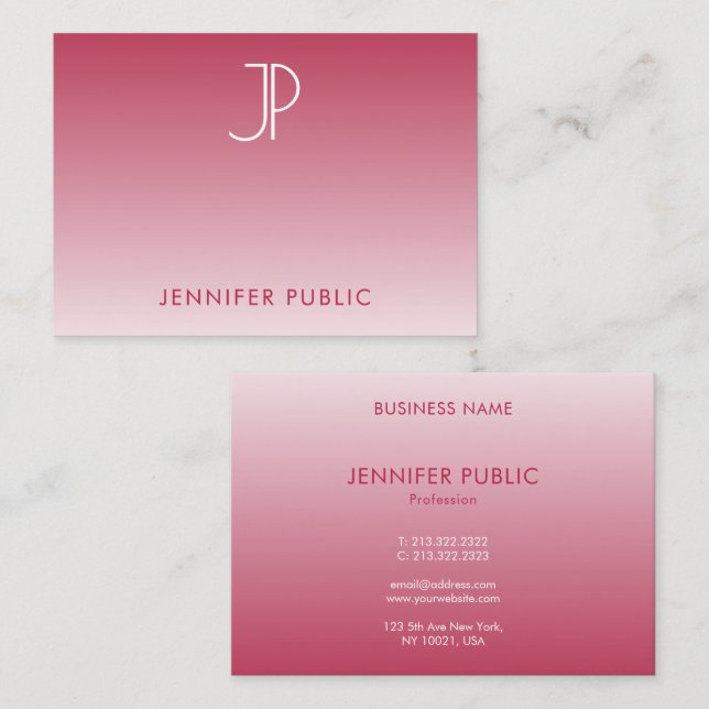 Viva Magenta Eleganter Trend Farbe Initial Monogra Visitenkarte (Vorne/Hinten)