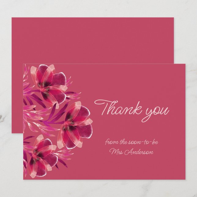 Viva Magenta Floral Dankeskarte (Vorne/Hinten)