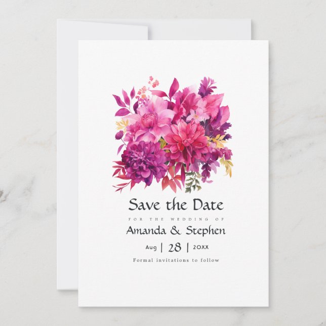Viva Magenta Floral Wedding Save The Date (Vorderseite)