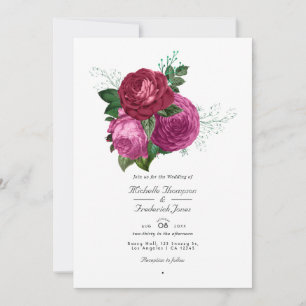 Viva Magenta Florale Hochzeits-QR-Code-Rsvp Einladung