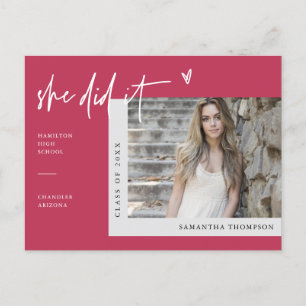 Viva Magenta Minimales Foto Sie tat es Abschluss P Postkarte