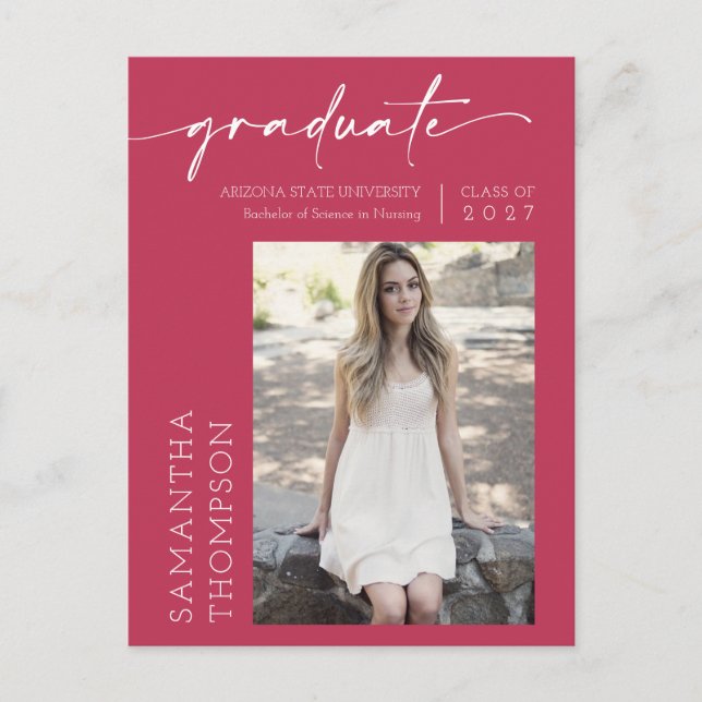 Viva Magenta Minimalskript Sie tat es Foto Grad Postkarte (Vorderseite)