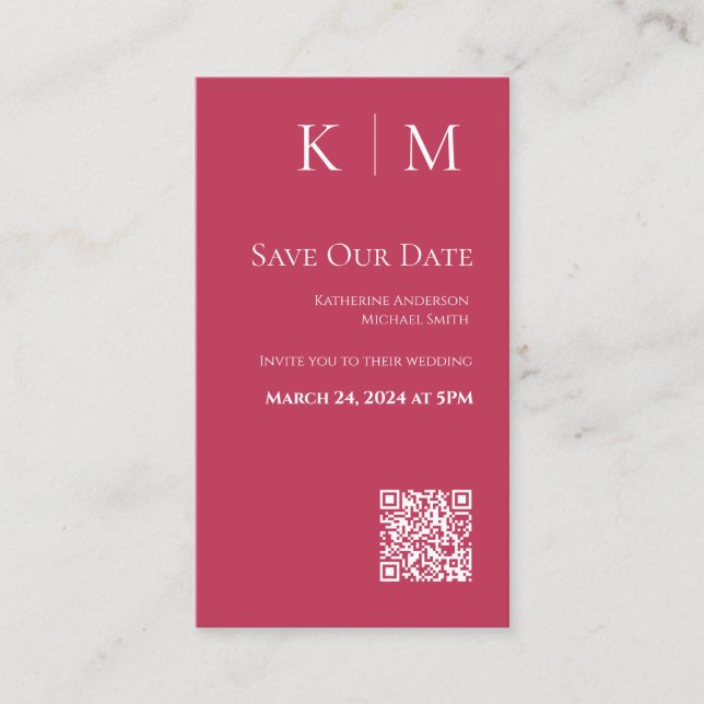 Viva Magenta-Modern-Save the Date QR-Code- Visitenkarte (Vorderseite)