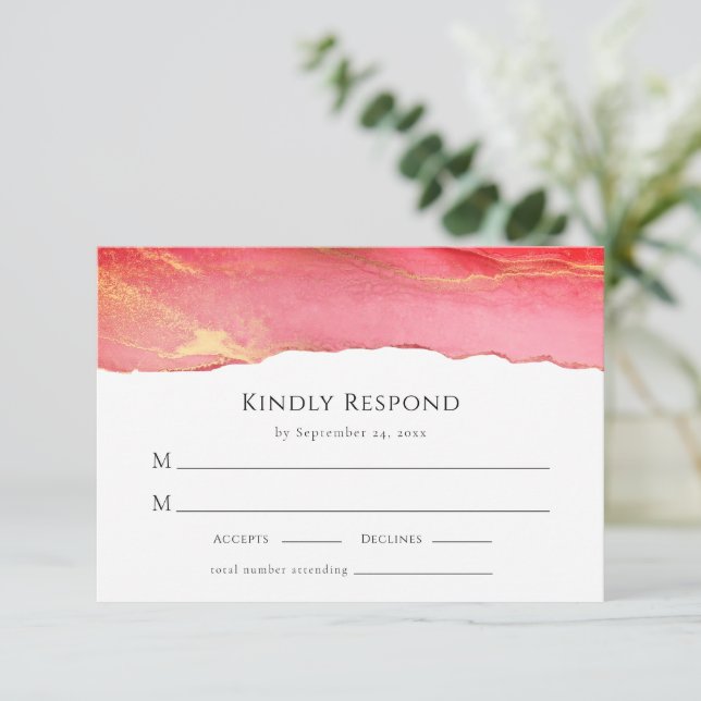 Viva Magenta Modern Wedding RSVP Response Card (Stehend Vorderseite)