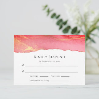 Viva Magenta Modern Wedding RSVP Response Card Karte