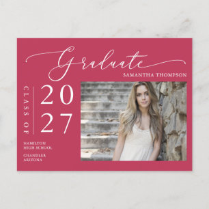 Viva Magenta Script Graduate Ankündigung Foto Postkarte