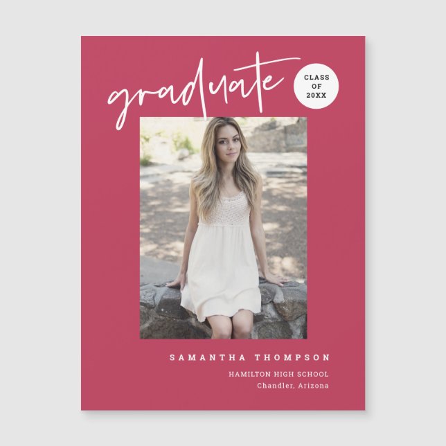 Viva Magenta Script School Graduate Foto Magnet (Vorderseite)