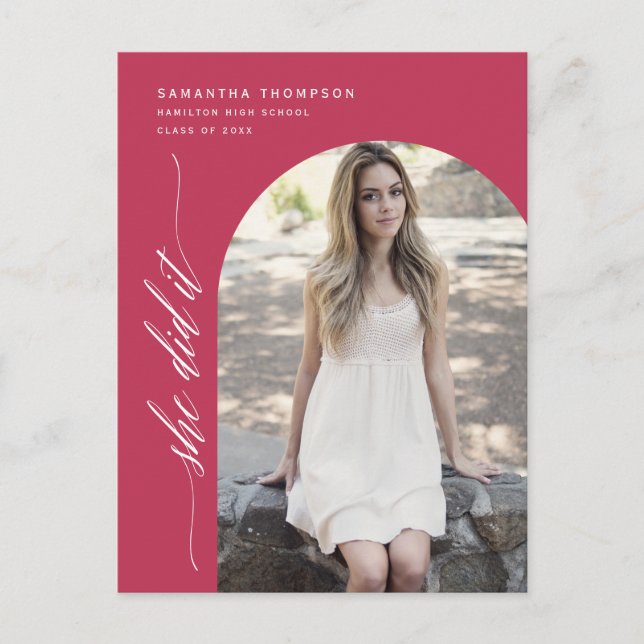 Viva Magenta Sie tat es Abschluss Arch Foto Post Postkarte (Vorderseite)