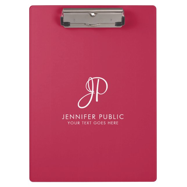 Viva Magenta Trend Farbskript Mit Monogramm Klemmbrett (Vorderseite)