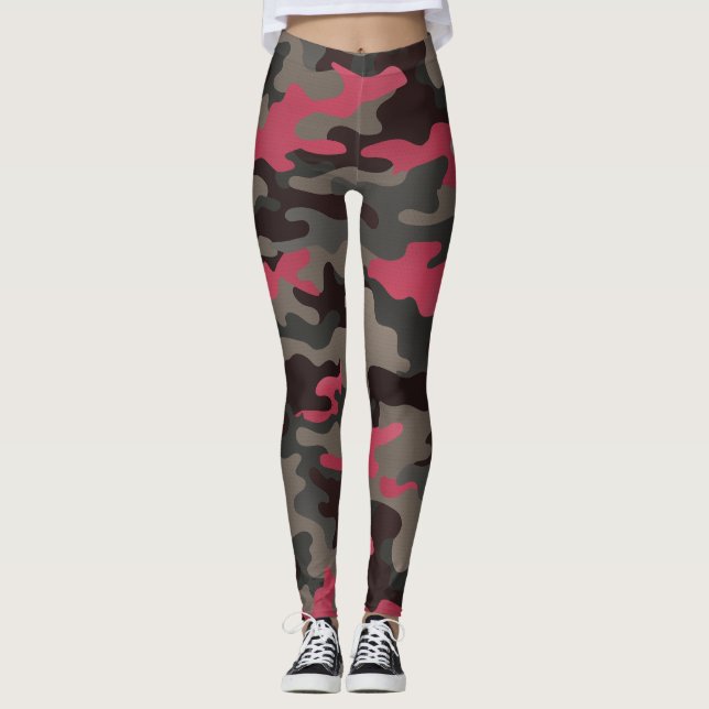 Viva Magenta und graue Camouflage Leggings (Vorderseite)