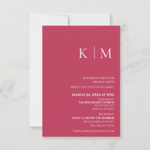 Viva Magenta und White-Monogram-Wedding- Einladung