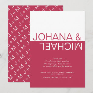 Viva magenta, weißer Farbblock knuddelige Hochzeit Einladung