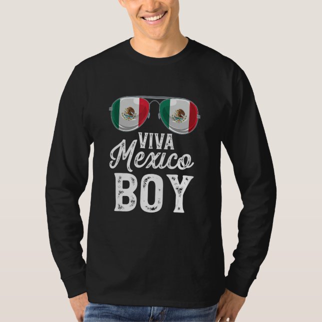 Viva Mexico Boy Sunglasses Mexican Flag Pride T-Shirt (Vorderseite)