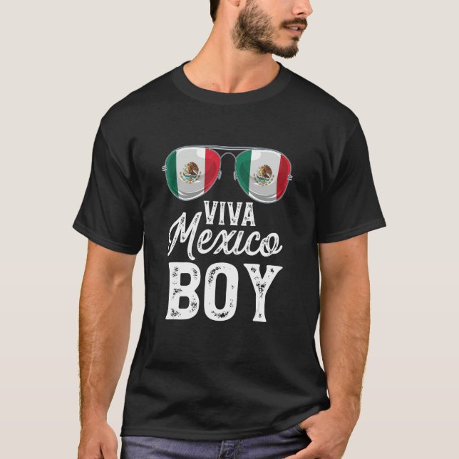 Viva Mexico Boy Sunglasses Mexican Flag Pride T-Shirt (Vorderseite)