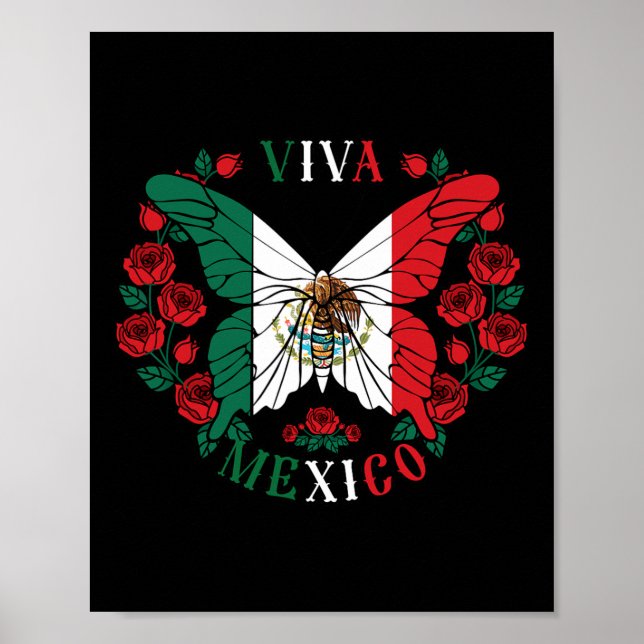 Viva Mexico Butterfly Rose Poster (Vorne)