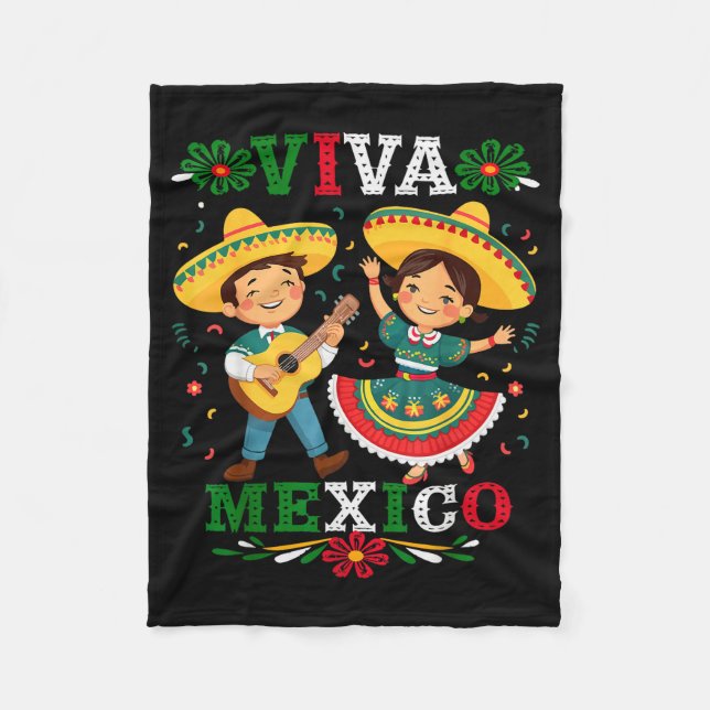 Viva Mexico Cute Cartoon Mexican Boy &amp; Girl In Fleecedecke (Vorderseite)