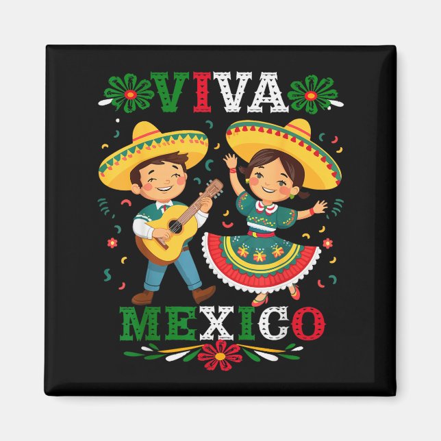 Viva Mexico Cute Cartoon Mexican Boy &amp; Girl In Magnet (Vorne)