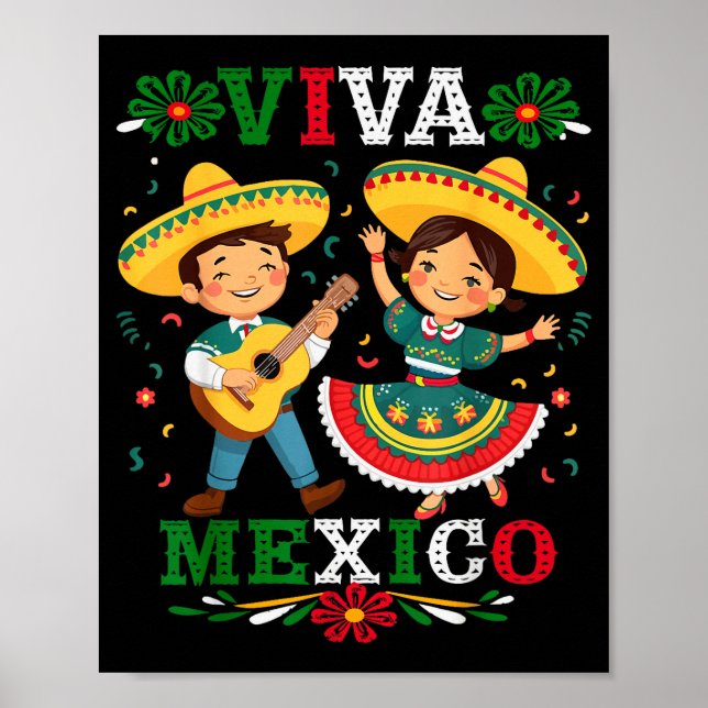 Viva Mexico Cute Cartoon Mexican Boy &amp; Girl In Poster (Vorne)