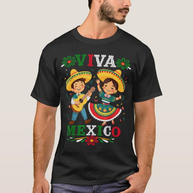 Viva Mexico Cute Cartoon Mexican Boy &amp; Girl In T-Shirt (Vorderseite)