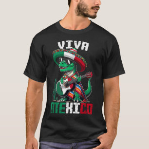 Viva Mexico Dinosaur Guitar Mexican Flag Fiesta T-Shirt