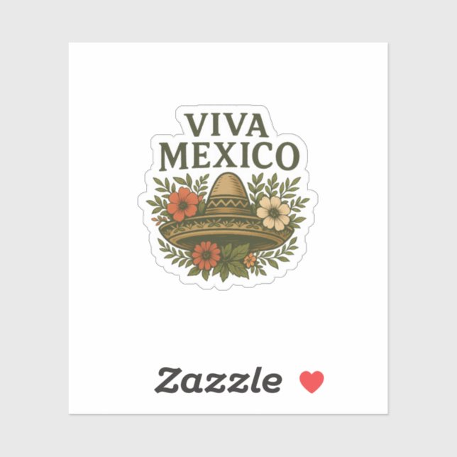 Viva Mexico Floral Sombrero Illustration Aufkleber