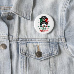 Viva Mexico Mädchen Mexiko Flagge Patriotische Mex Button