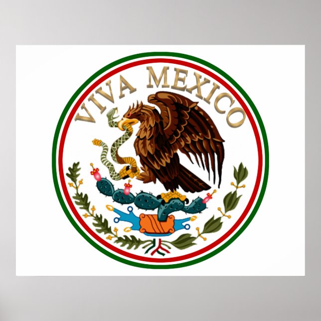 Viva Mexico Mexican Flag Icon w/ Gold Text Poster (Vorne)