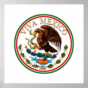 Viva Mexico Mexican Flag Icon w/ Gold Text Poster
