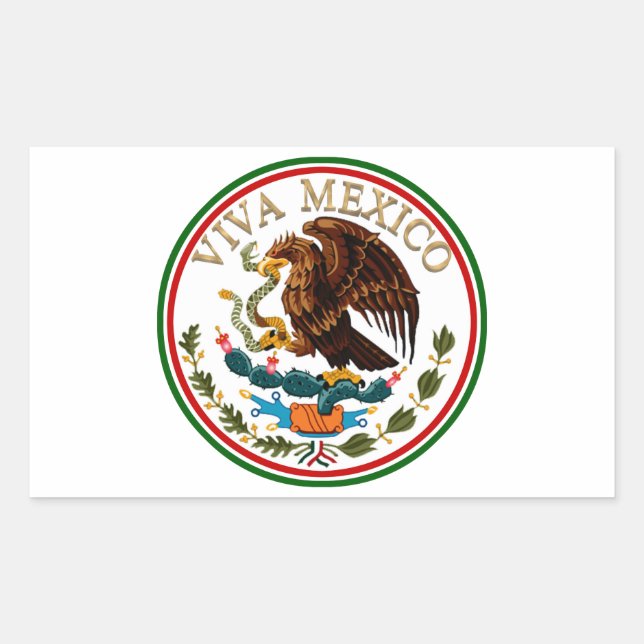 Viva Mexico Mexican Flag Icon w/ Gold Text Rechteckiger Aufkleber (Vorderseite)